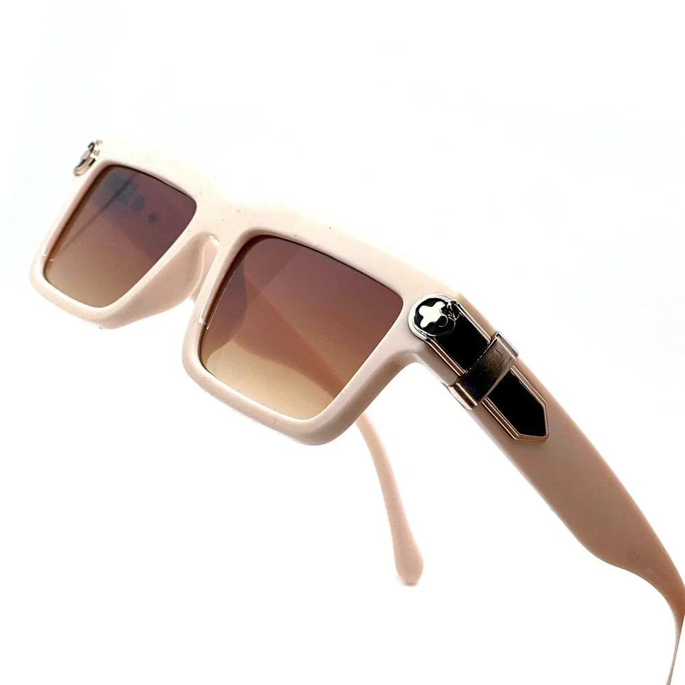 Sunglasses Women Trendy Fashion Designer Square‎ Shades Beige Frame Brown Lens